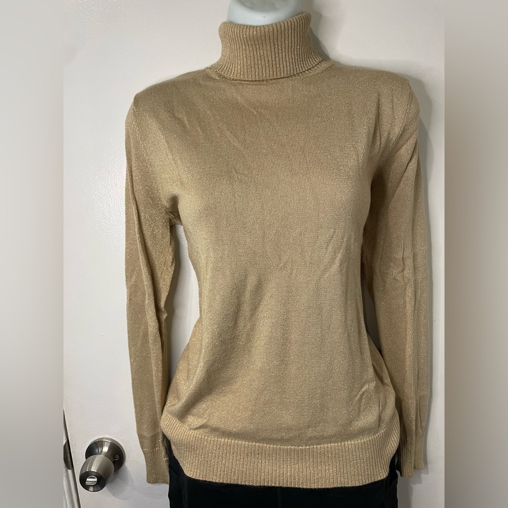 Joseph A Women's Shimmering Gold Turtleneck Sweater